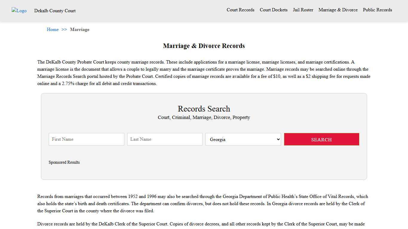 Marriage & Divorce Records Dekalb County Court